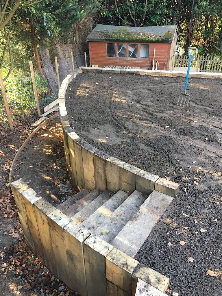 Construction of the hidden stairs built for the children to access the garden.